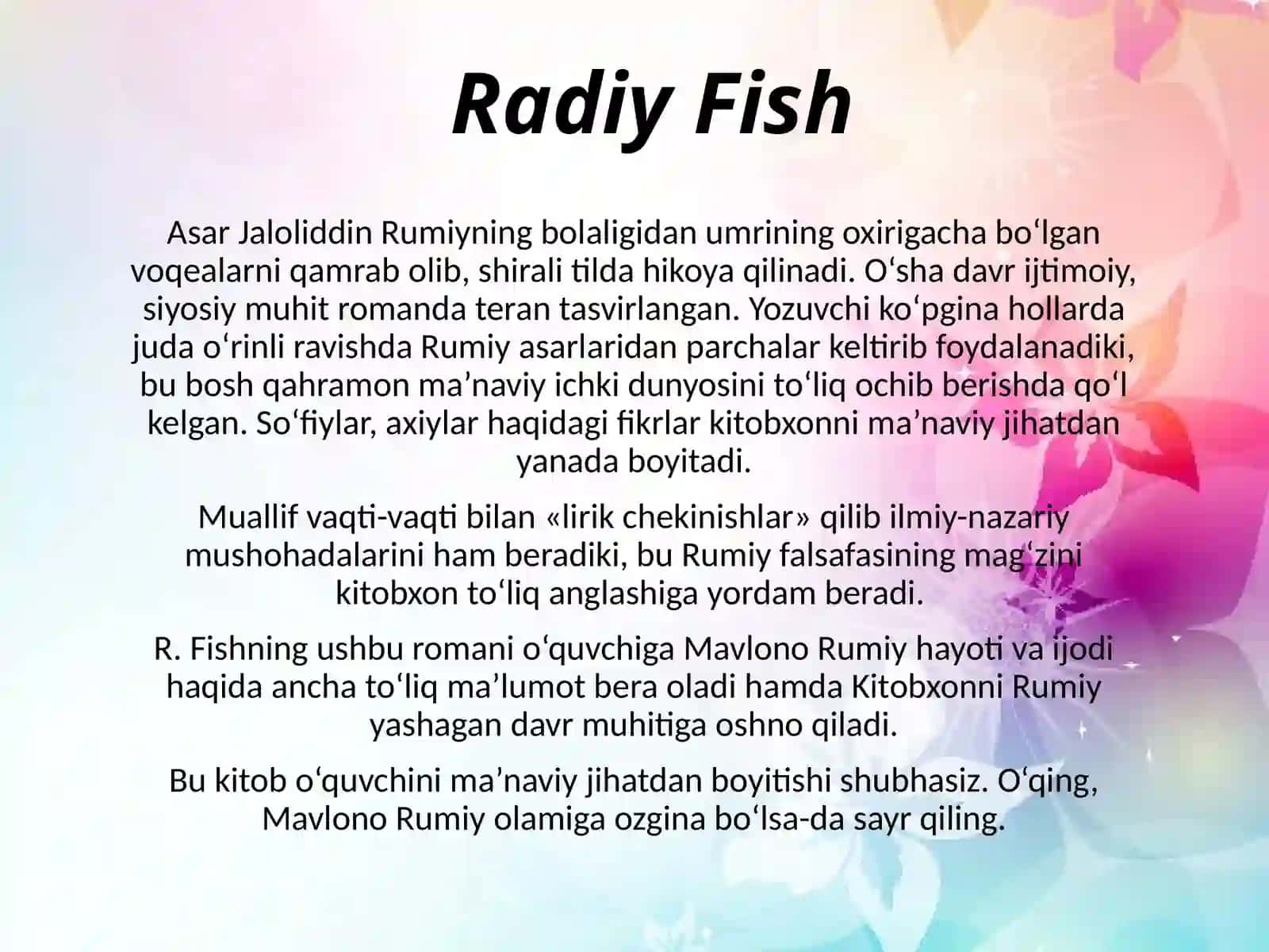 Radiy Fish " Jaloliddin Rumiy" romani 2