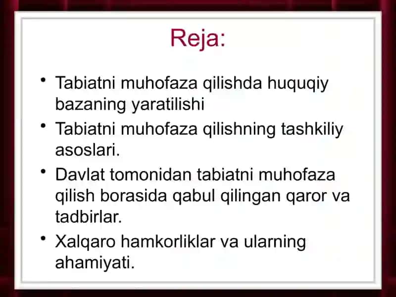 Konstitusiyaning  tabiatni asrashga doir qonunlarni о‘rganish va tahlil qilish 2