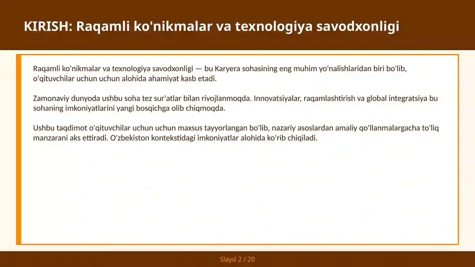 Raqamli ko'nikmalar va texnologiya savodxonligi 2