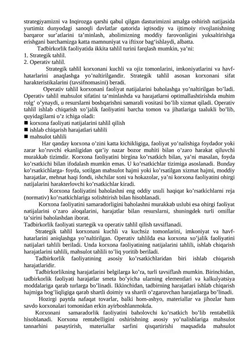 Tadbirkorlik faoliyati natijalari 2