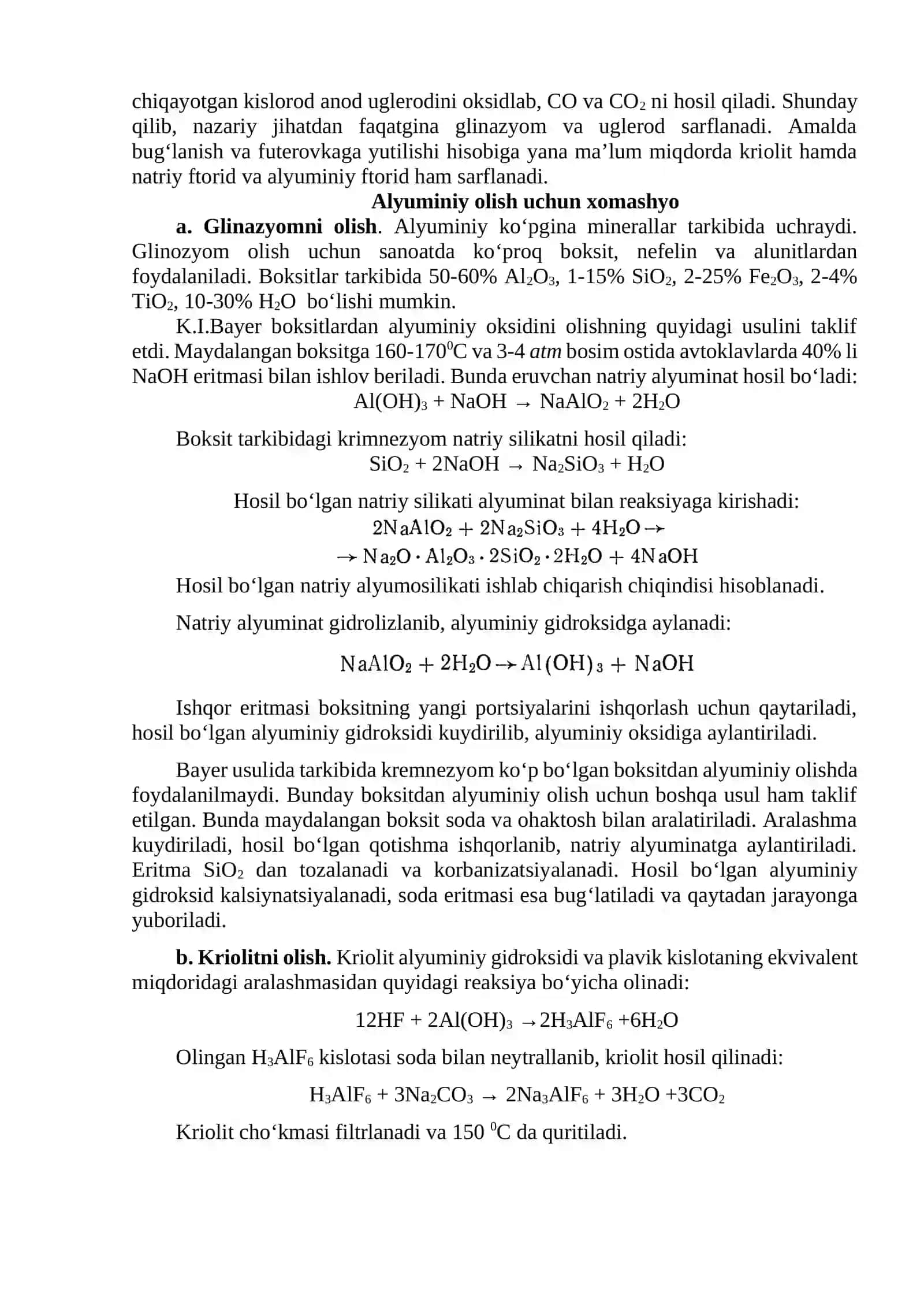 Alyuminiy va magniy olish jarayoni: elektroliz texnologiyasi, samaradorlik ko‘rsatkichlari va materiallar balansi 2