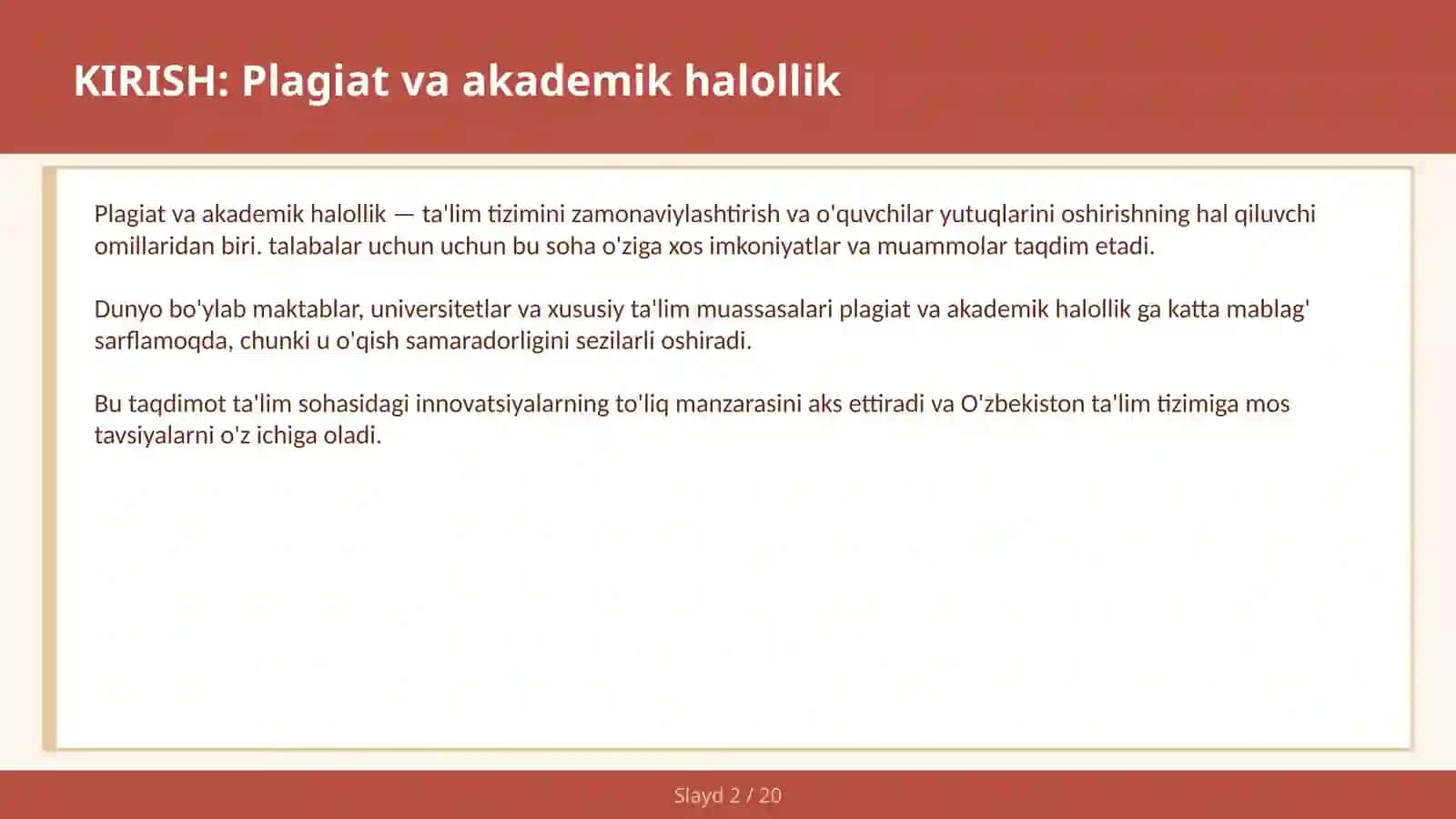 PLAGIAT VA AKADEMIK HALOLLIK 2