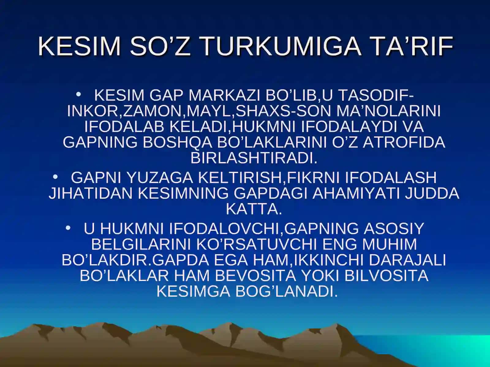 ONA TILI VA ADABIYOT FANI O’QITUVCHISIHUDOYBERDIYEVA NAZIRAXONNINGKESIM VA UNING IFODALANISHI MAVZUSIGA TAYYORLAGAN VIDEO DARS ISHLANMASI 2