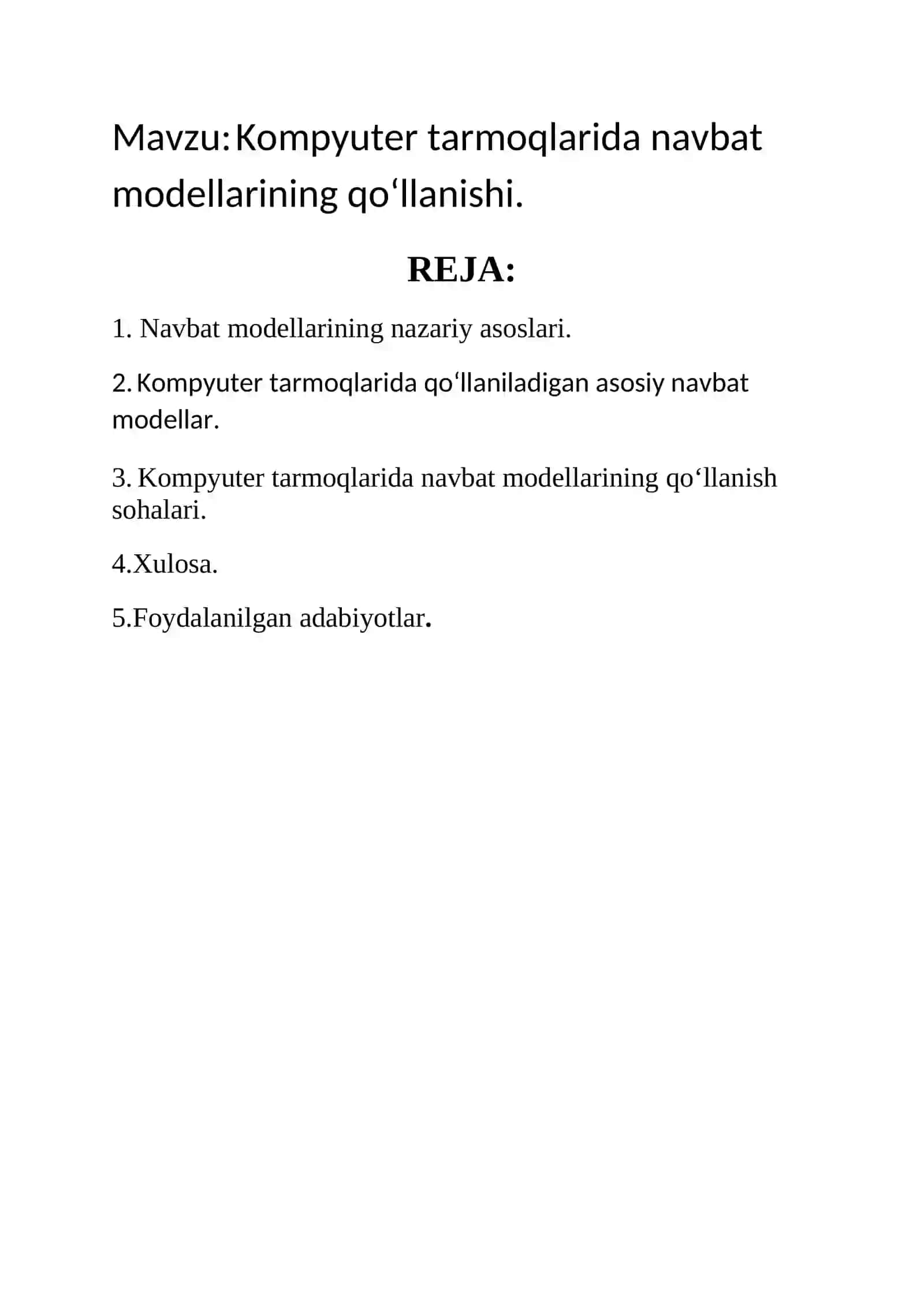 Kompyuter tarmoqlarida navbat modellarining qo‘llanishi 2