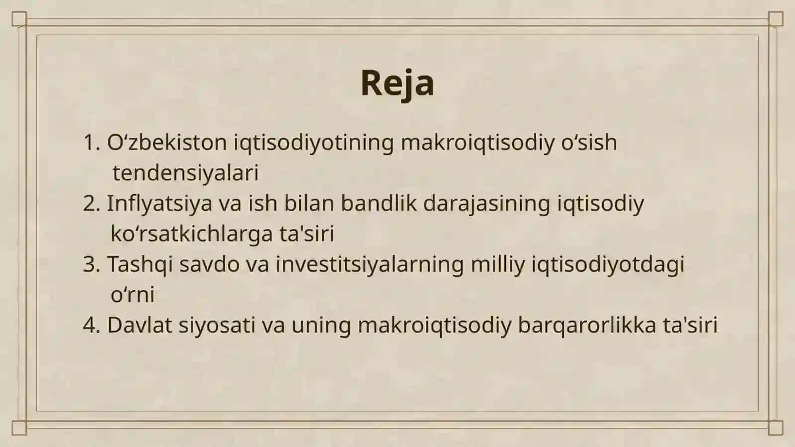 MAKROIQTISODIY KO‘RSATKICHLAR ASOSIDA O‘ZBEKISTON IQTISODIYOTINING TAHLILI 2