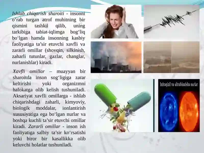 Ishlabchiqarish korxonalarida ishlayotgan ishchilarni organizmiga xavfli vazararli omillar ta'siri 2