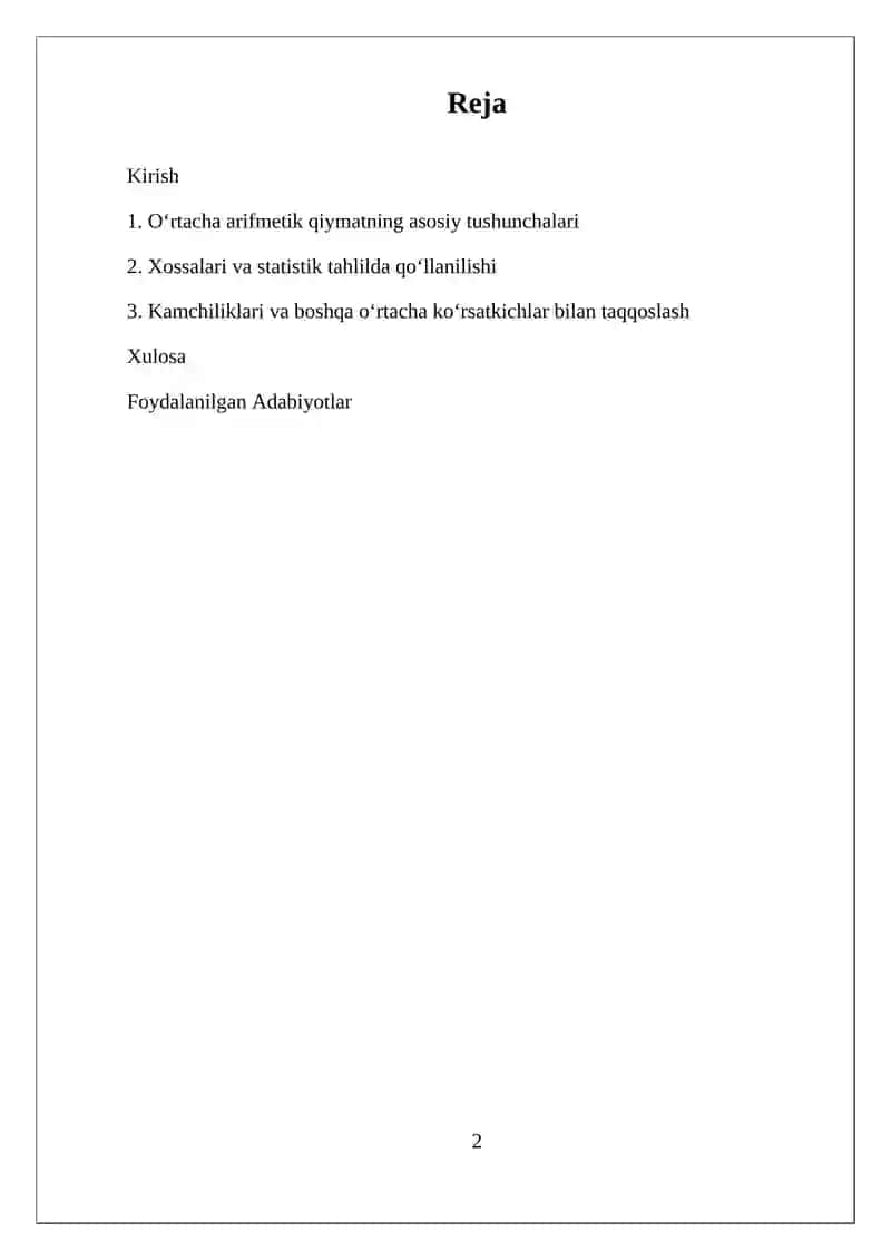 OʻRTACHA ARIFMETIK QIYMAT VA UNING XOSSALARI 2