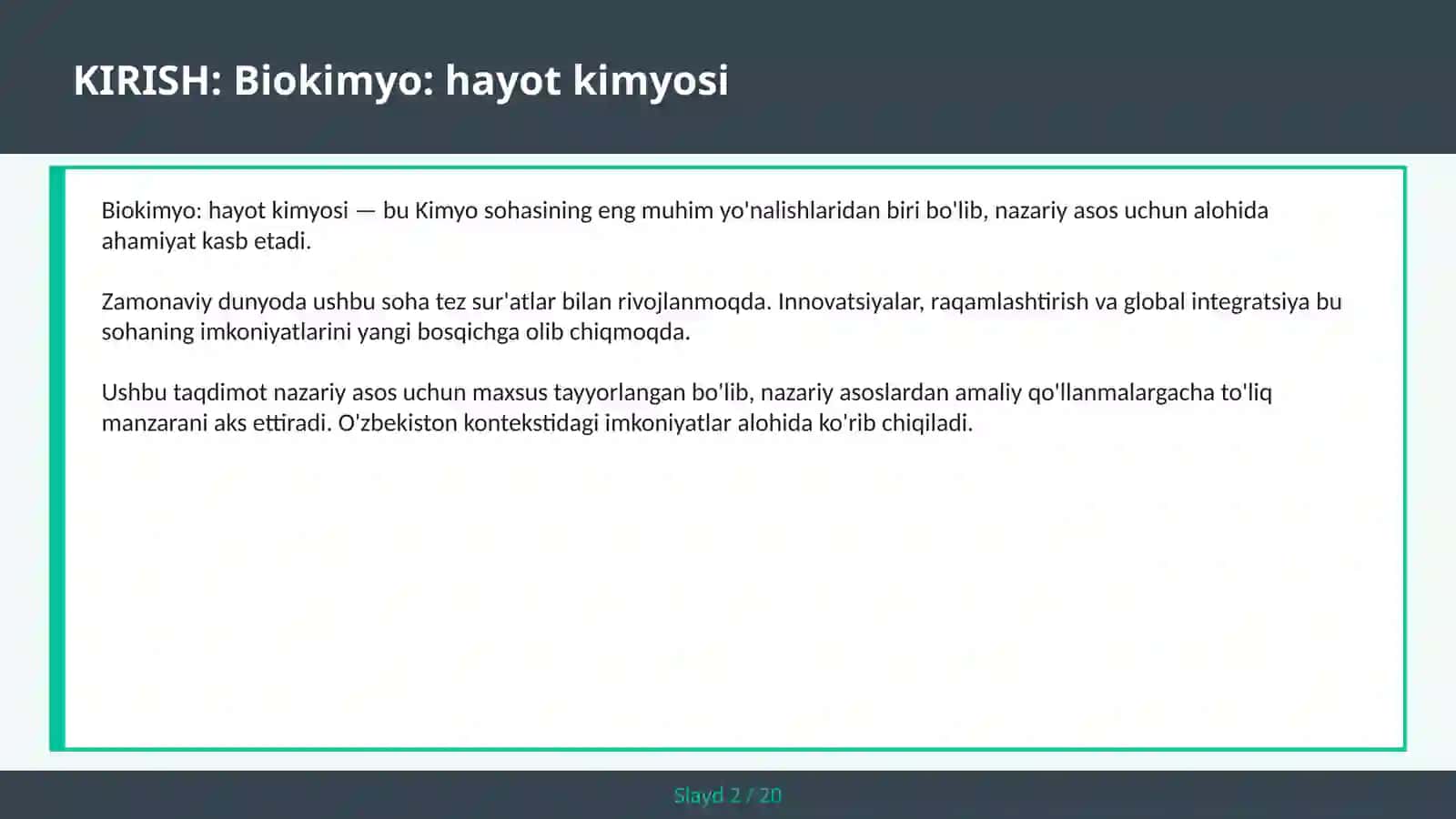 Biokimyo: hayot kimyosi 2