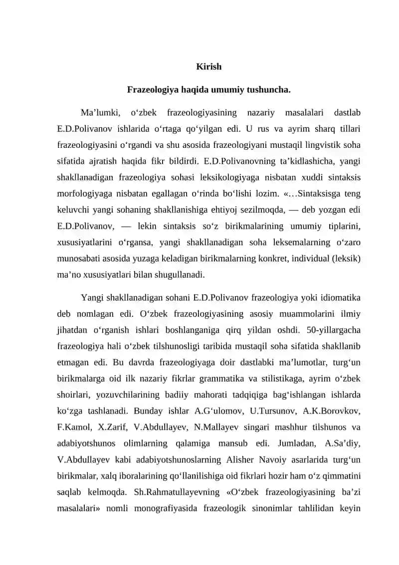 OʻZBEK TILI FRAZEOLOGIYASI ILMINING SHAKLLANISHI VA TAKOMILLASHUVI 2
