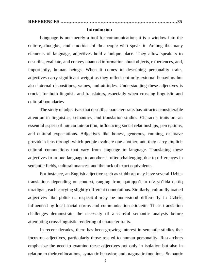 A Semantic Analysis of Adjectives Describing Character Traits and their Translation Challenges into Uzbek 2