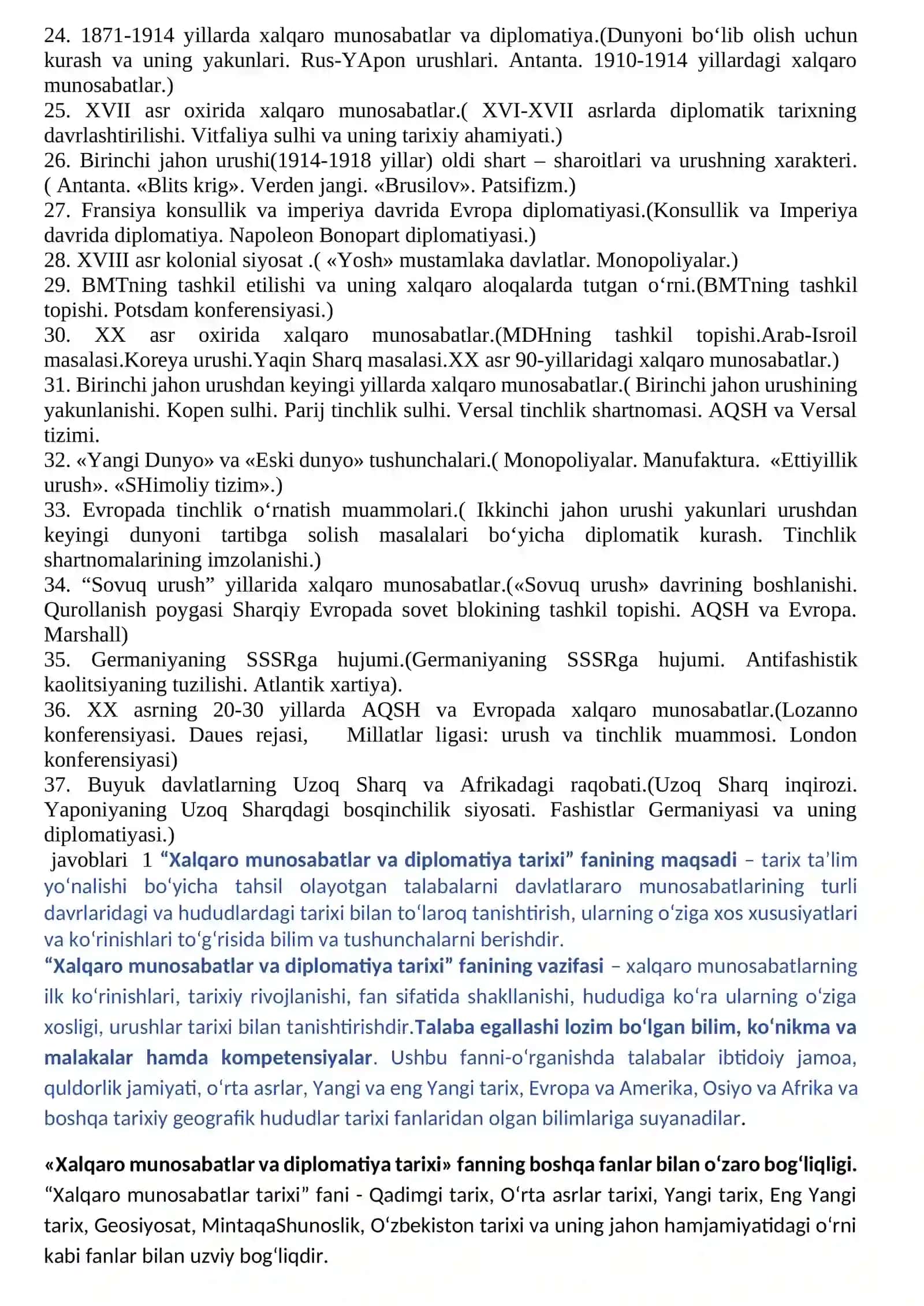 Xalqaro munosabatlar tarixi fanning maqsad va vazifalari 2