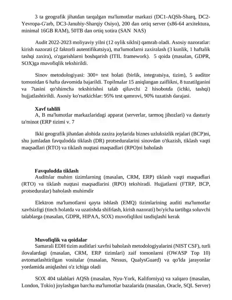 Malumotlarni eliktiron qayta ishlash tizimida avdit tekshirivi 2