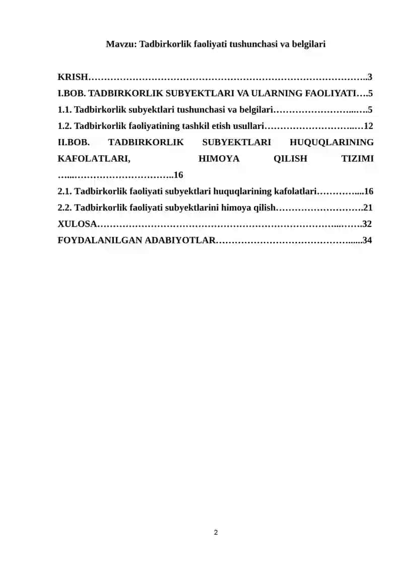 Tadbirkorlik faoliyati tushunchasi va belgilari 2