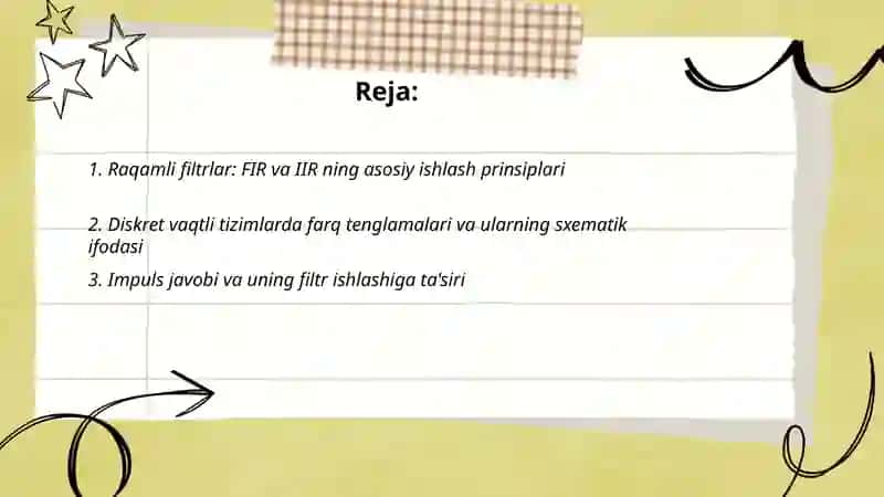 Raqamli filtrlarning ishlash prinsipi va sxematik tahlili 2