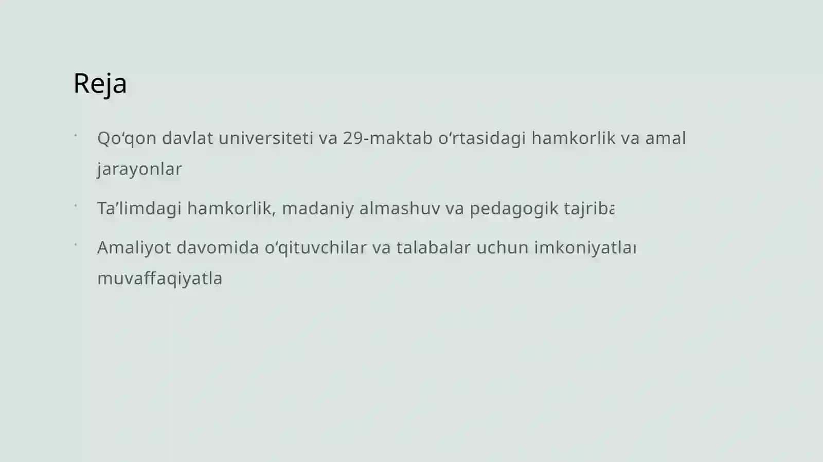 Qo‘qon davlat universiteti va 29-maktab o‘rtasidagi hamkorlik va amaliyot jarayonlari 2