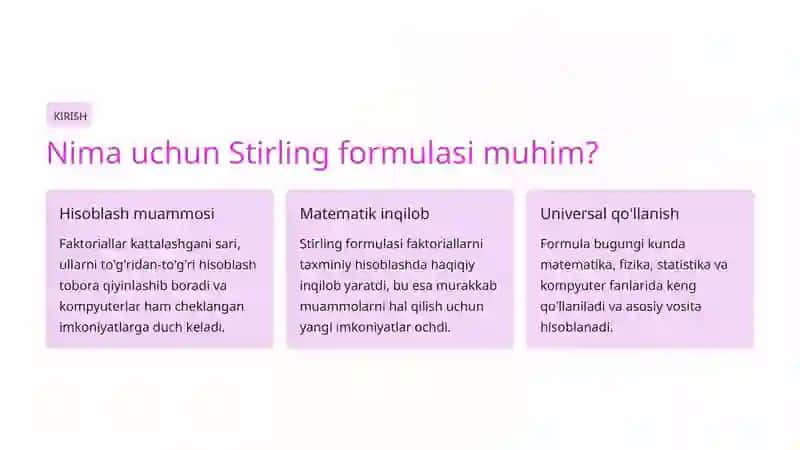 Stirling Formulasi: Faktoriallarni Yaqinlashtirish San'ati 2