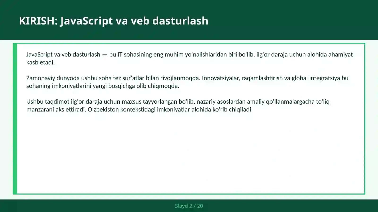 JAVASCRIPT VA VEB DASTURLASH 2