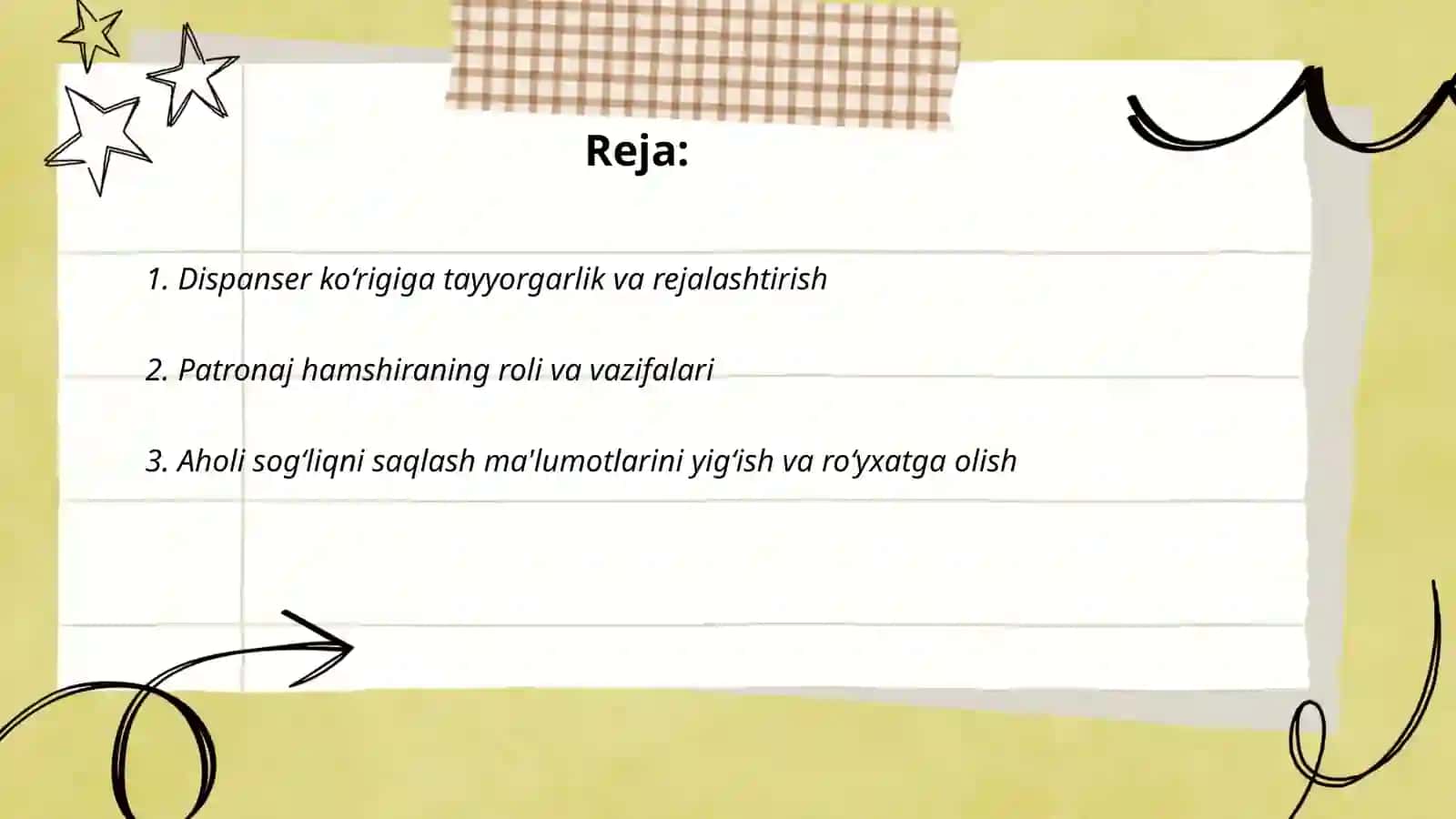 Dispanser ko‘rigiga tayyorgarlik va rejalashtirish 2