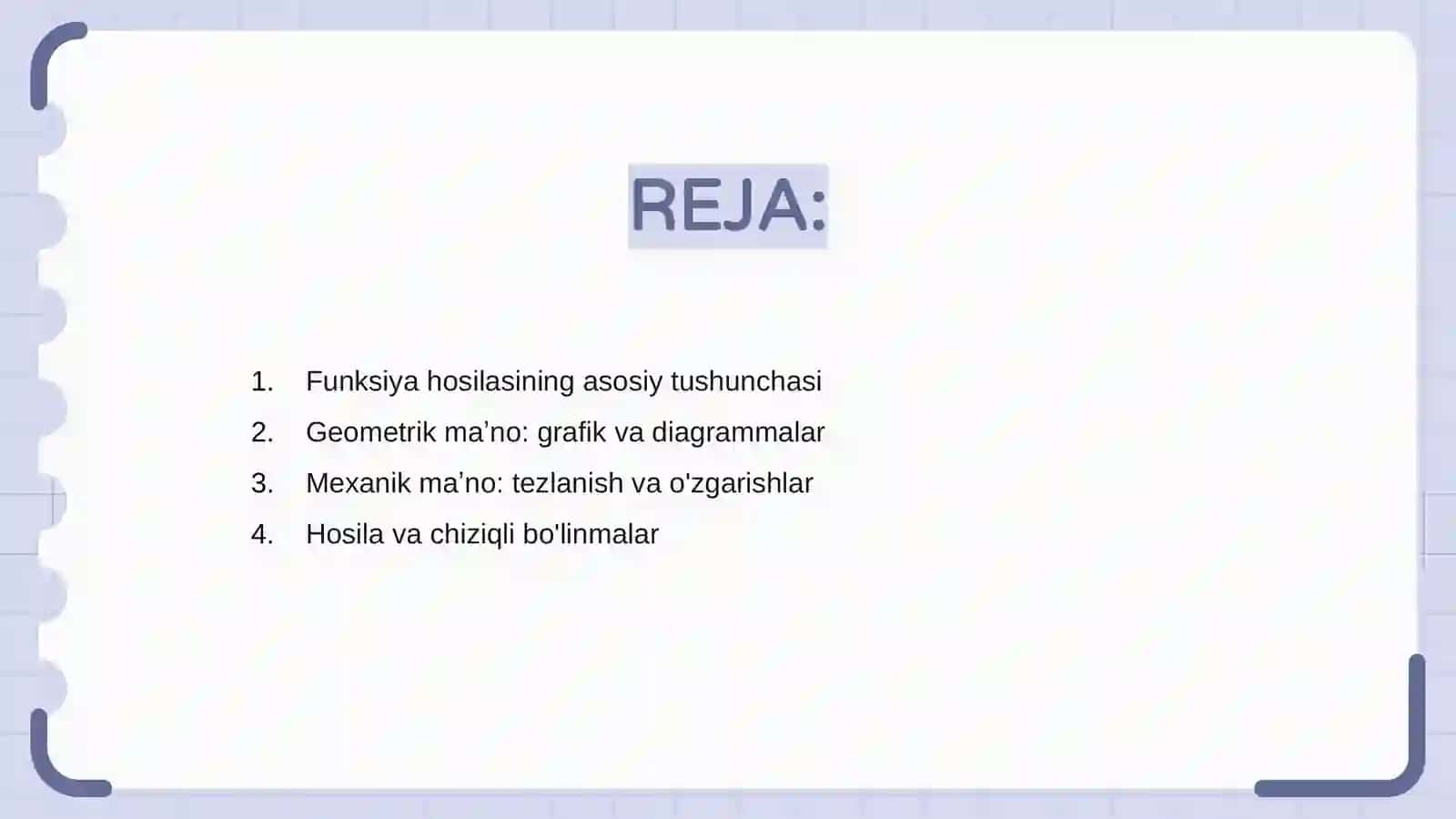 Funksiya hosilasining geometrik va mexanik maʼnosi 2