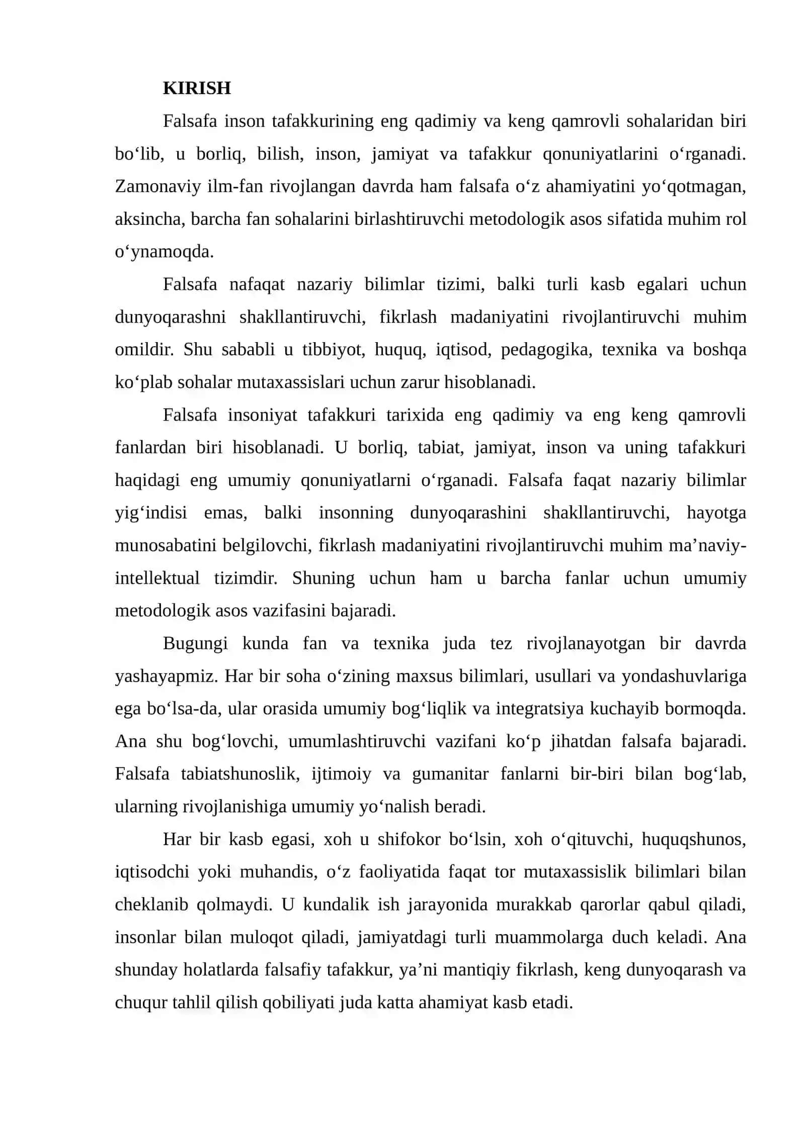FALSAFANING BOSHQA FAN SOHA MUTAXASSISLARI UCHUN AHAMIYATI 2