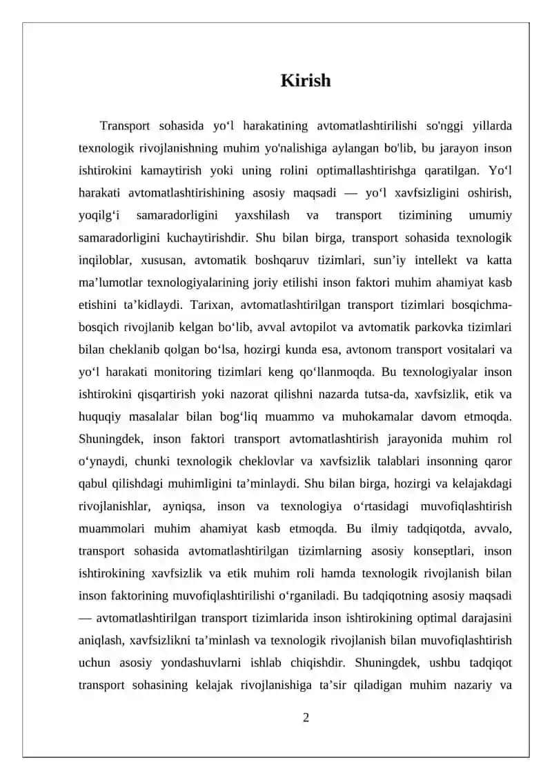 AVTOMATLASHTIRILGAN TRANSPORT TIZIMLARINING INSON ISHTIROKI 2