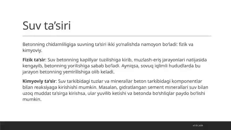 Beton chidamliligiga suv, gaz, kislota ta'siri. Iqlim sharoitini betonni chidamliligiga ta'siri 2