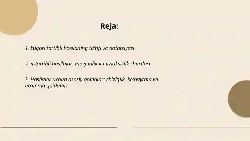 Yuqori tartibli hosilalar 2
