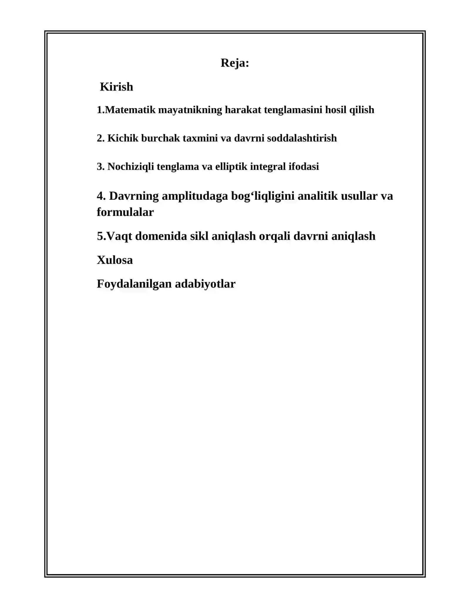 MATEMATIK MAYATNIKNING TEBRANISH DAVRI ULARNING AMPLITUDASIGA BOĜLIQLIGINI KOMPYUTERDA MODELLASHTIRISH 2