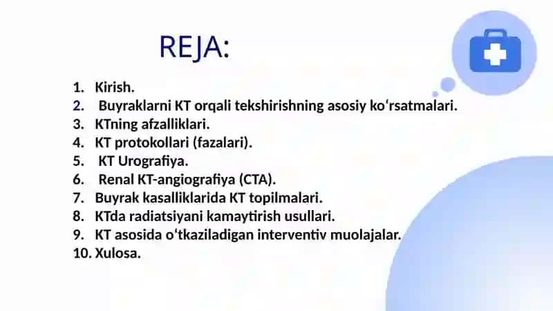 BUYRAK KASALLIKLARINI ZAMONAVIY RENTGENOLOGIK VA KOMPYUTERLI TOMOGRAFIYA (KT) TEKSHIRISH USULLARI 2