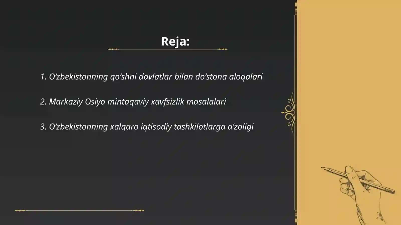 Oʻzbekistonning tinchliksevar tashqi siyosati va jahon hamjamiyatiga qoʻshilishi 2