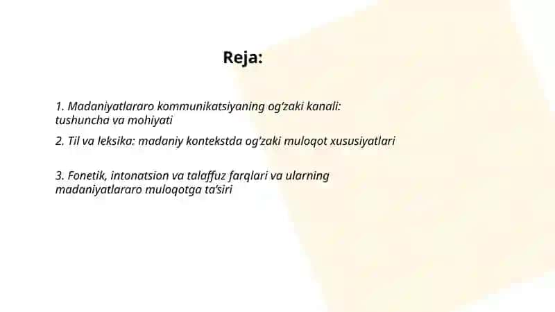 Madaniyatlararo kommunikatsiyaning og‘zaki kanali 2