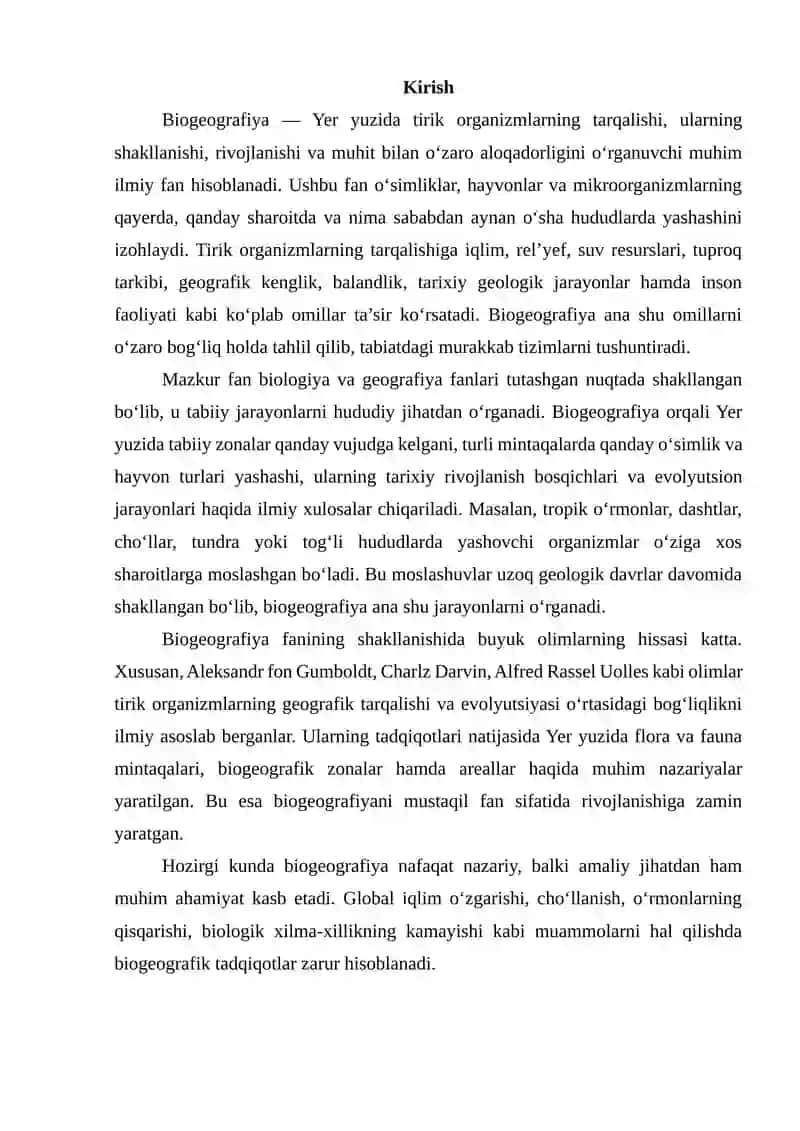 Biogeografiyadagi asosiy tushunchalar va boshqa fanlar bilan aloqasi 2