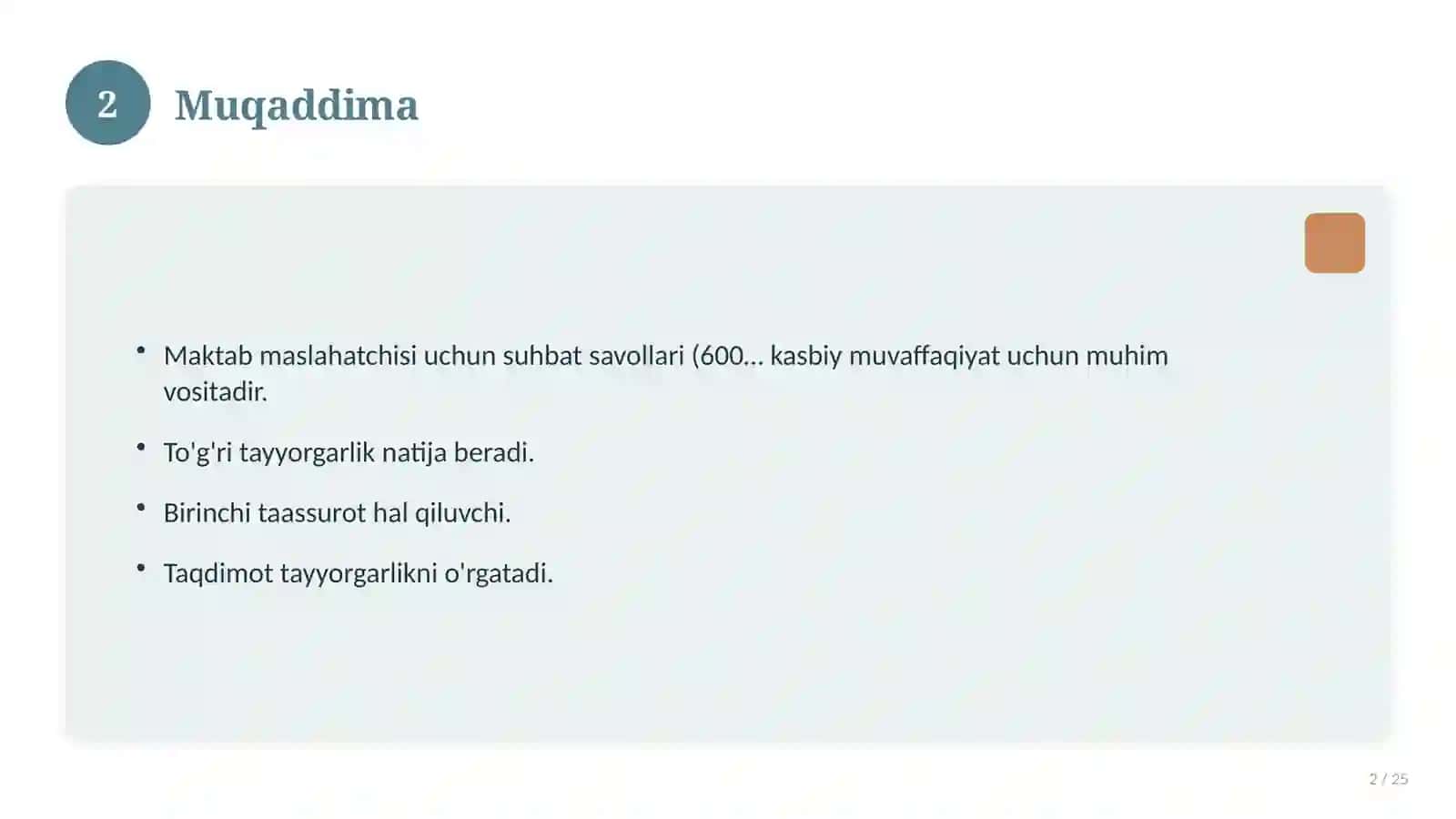 Maktab maslahatchisi uchun suhbat savollari (600 ta) 2