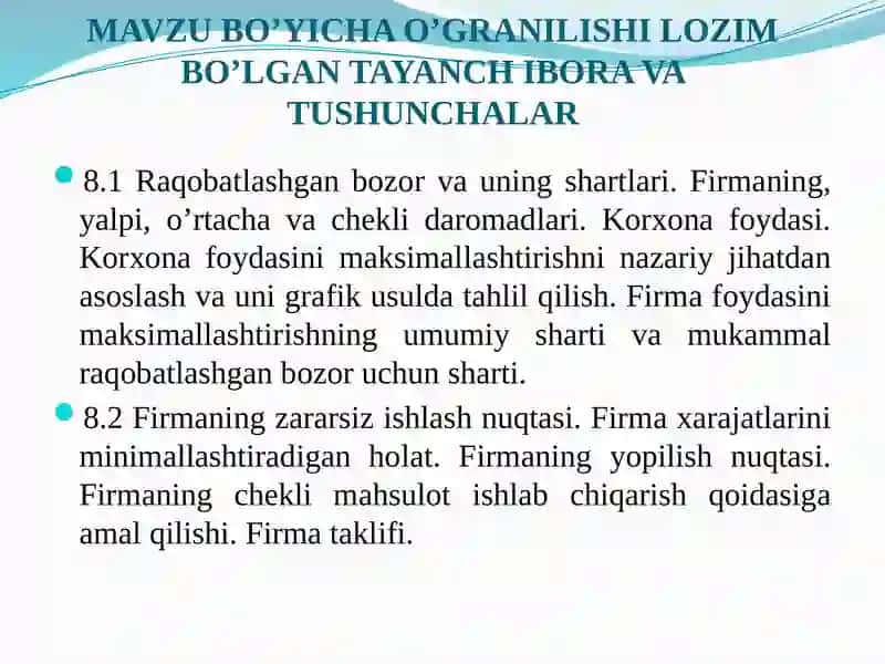 Raqobatlashgan Bozor va Korxona Foydasi 2