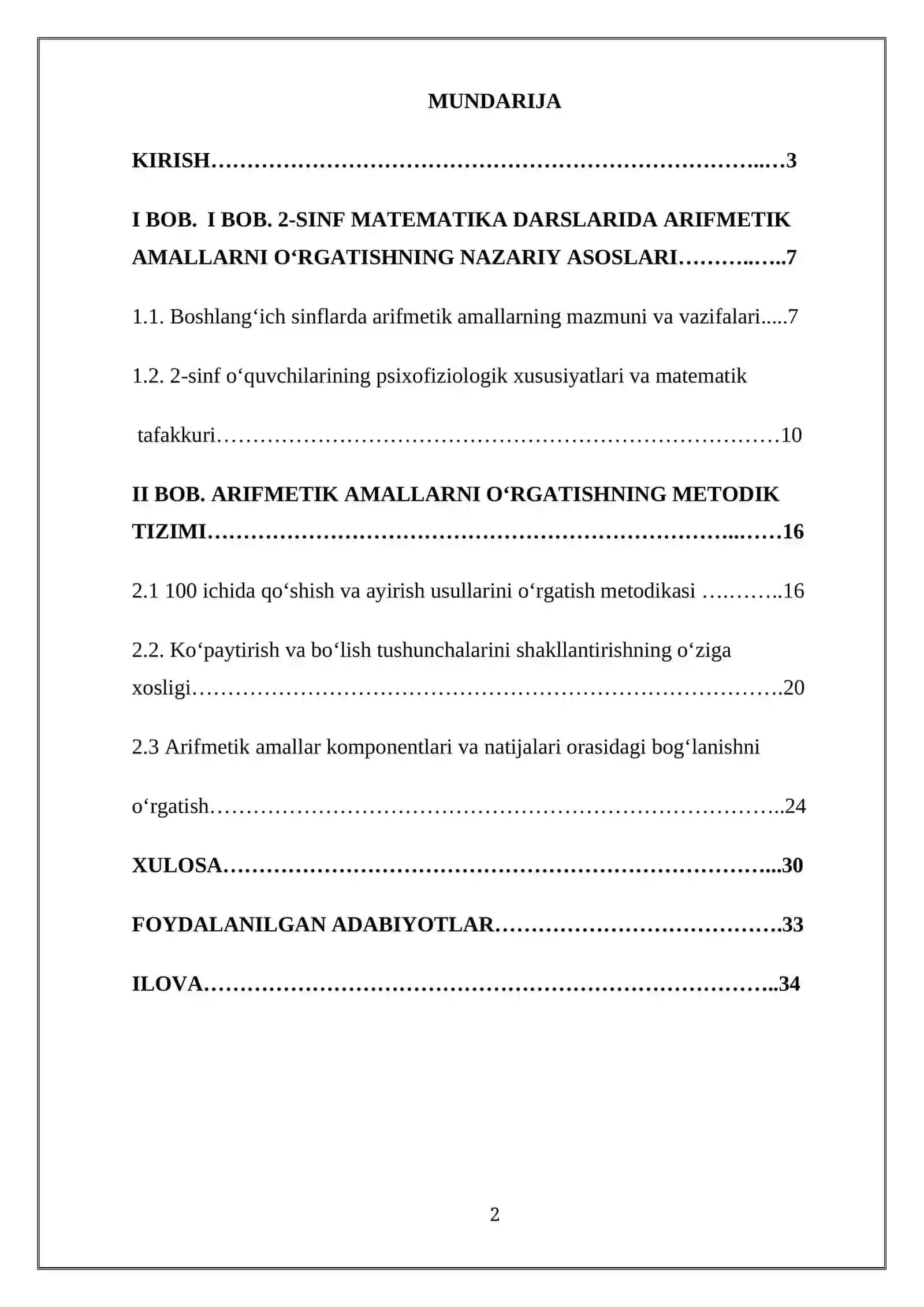 IKKINCHI SINFDA MATEMATIKADAN ARIFMETIK AMALLARNI O’RGANISH METODIKASI 2