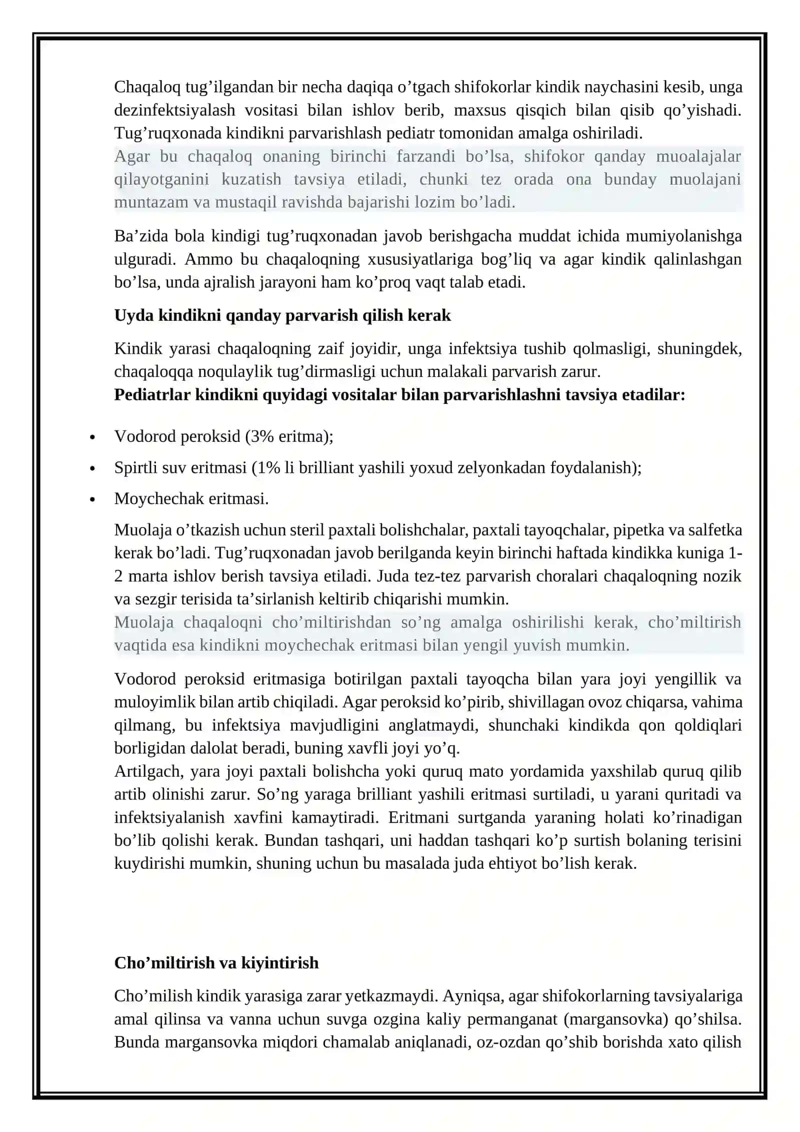 KINDIK KASALLIKLARI VA KINDIK YARASINI PARVARISH QILISH 2