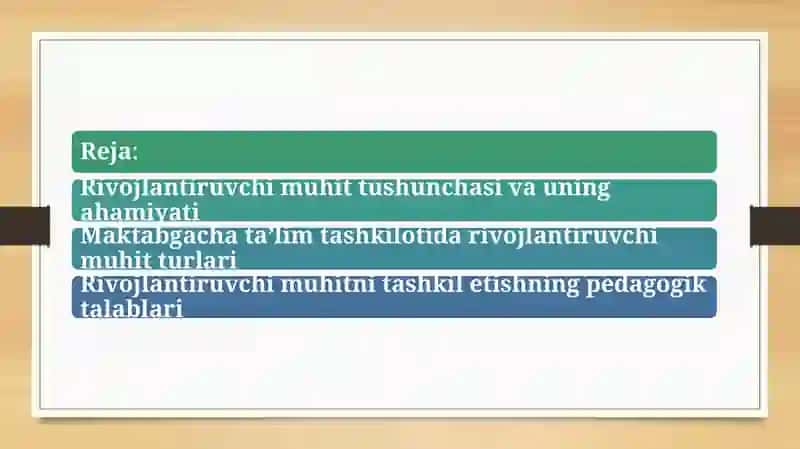 Maktabgacha ta’lim tashkilotida rivojlantiruvchi muhit va uning turlari 2