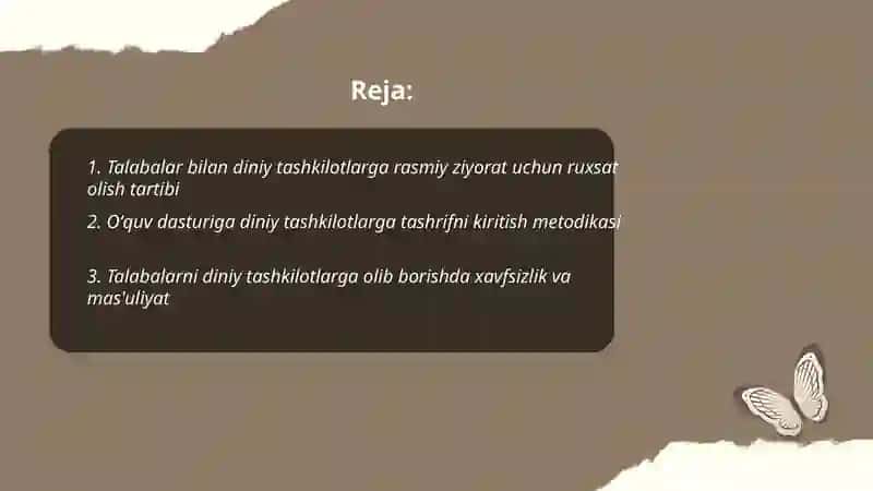 Talabalar bilan Oʻzbekistondagi diniy tashkilotlarga borish 2