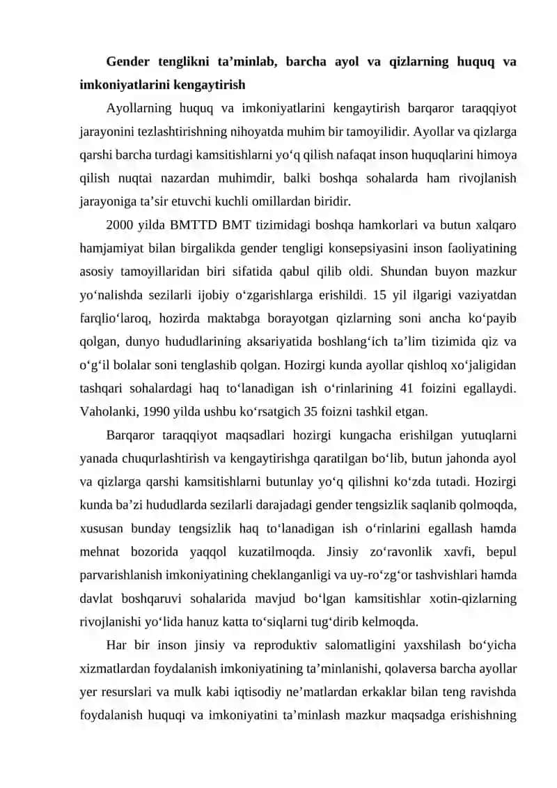 O'ZBEKISTONDA GENDER TENGLIK SIYOSATI 2