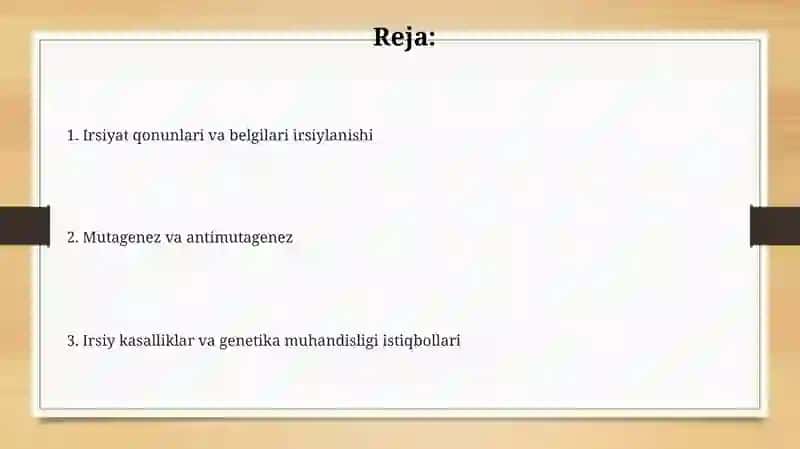 Belgilarning irsiylanish qonuniyatlari.Antimutagenez 2