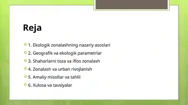 Shaharlarni ekologik zonalarga ajratish 2