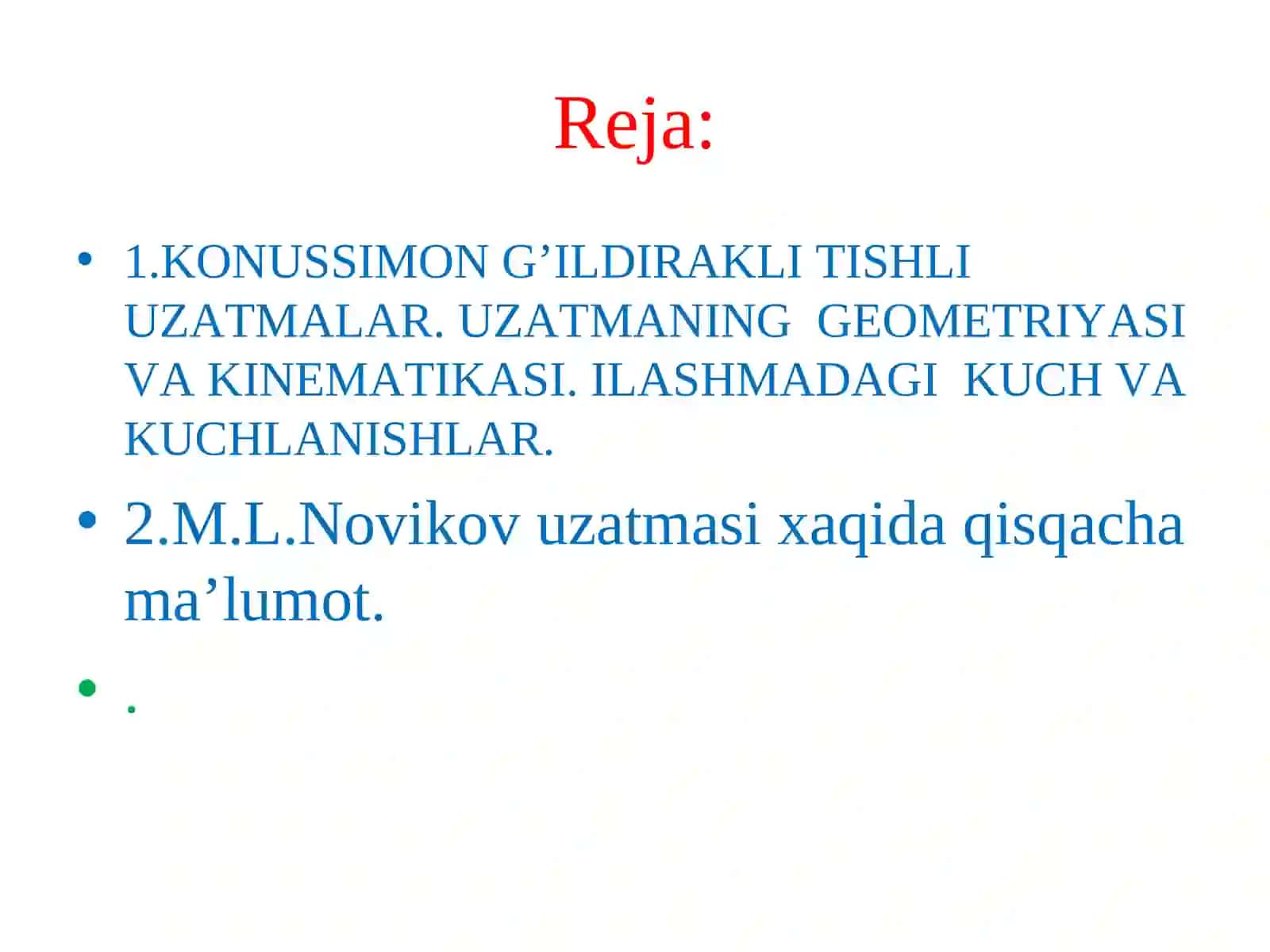 Konussimon g’ildirakli uzatmalarning geometriyasi va kinematikasi 2