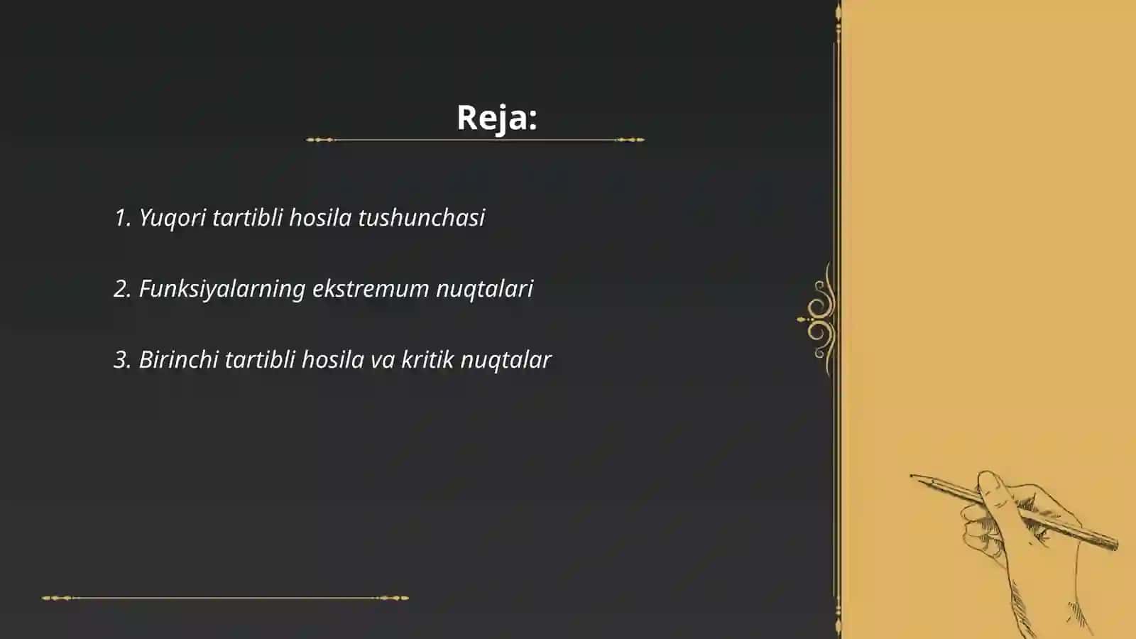 Yuqori tartibli hosila yordamida funksiyalarniekstirimum tekshiruvi 2
