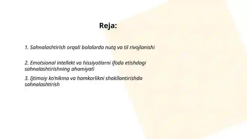 Sahnalashtirish faoliyati 2