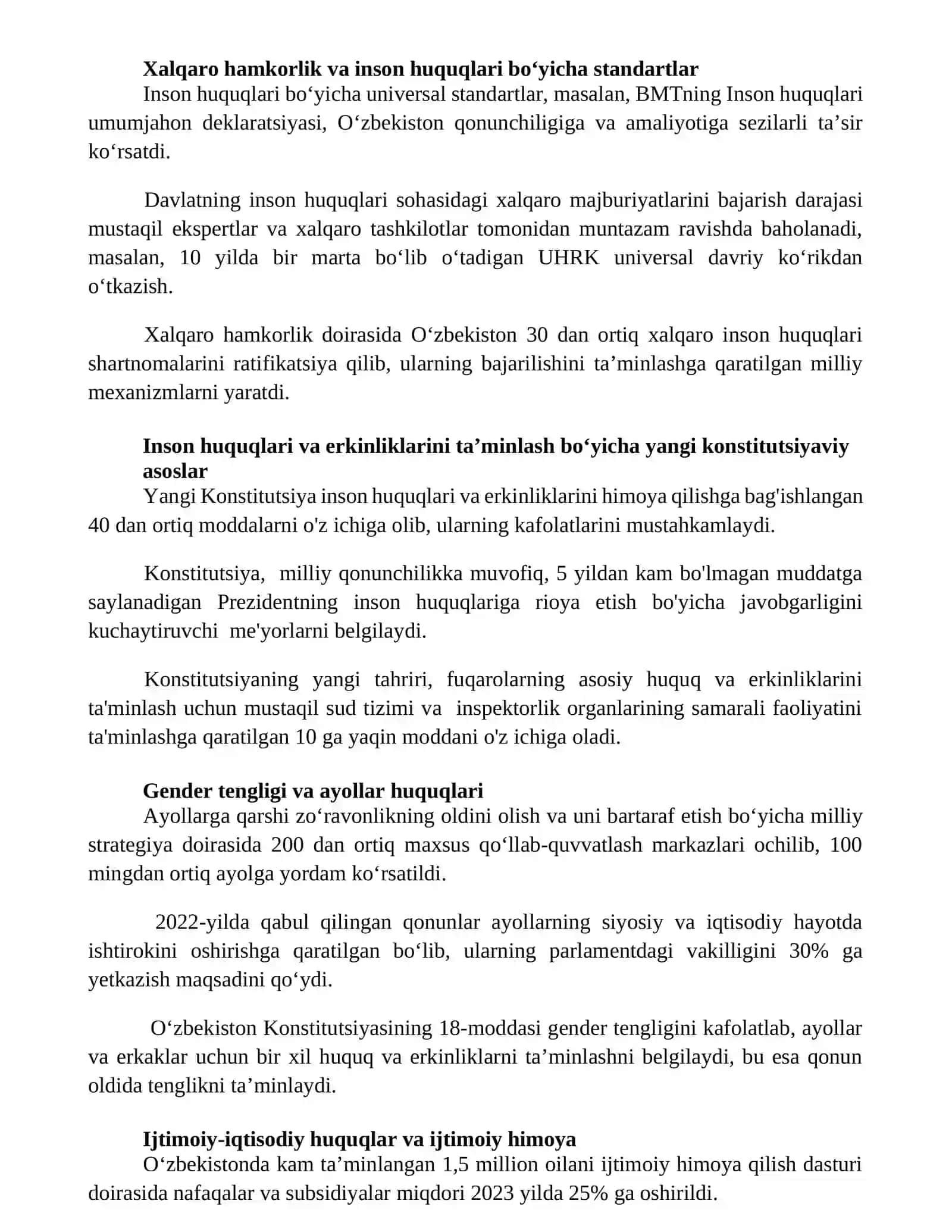 Yangi O'zbekistonda inson haq huquqlari erkinliklari kafolatlarining yaratilishi 2