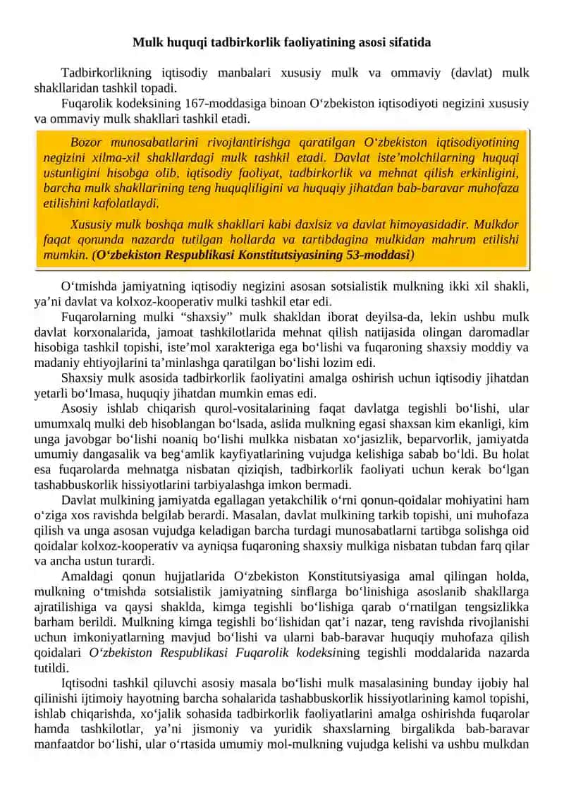 Tadbirkorlik faoliyatining iqtisodiyotdagi o‘rni 2