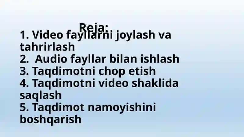 MS Power Point 2010da video fayllarni joylash va tahrirlash 2