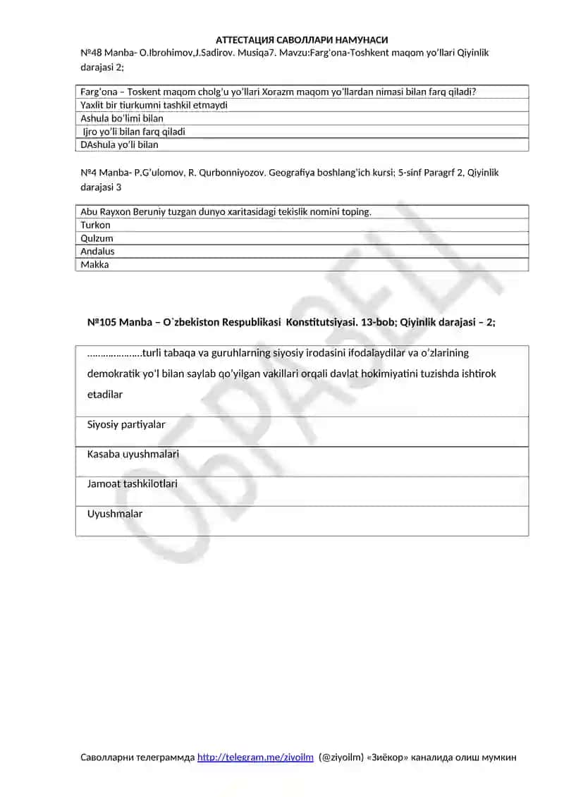 ATTESTATION SAVOLLARI NAMUNASI 2