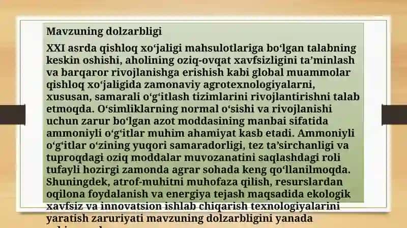 Ammoniylio‘g‘itlarishlab chiqarish texnologiyasi 2