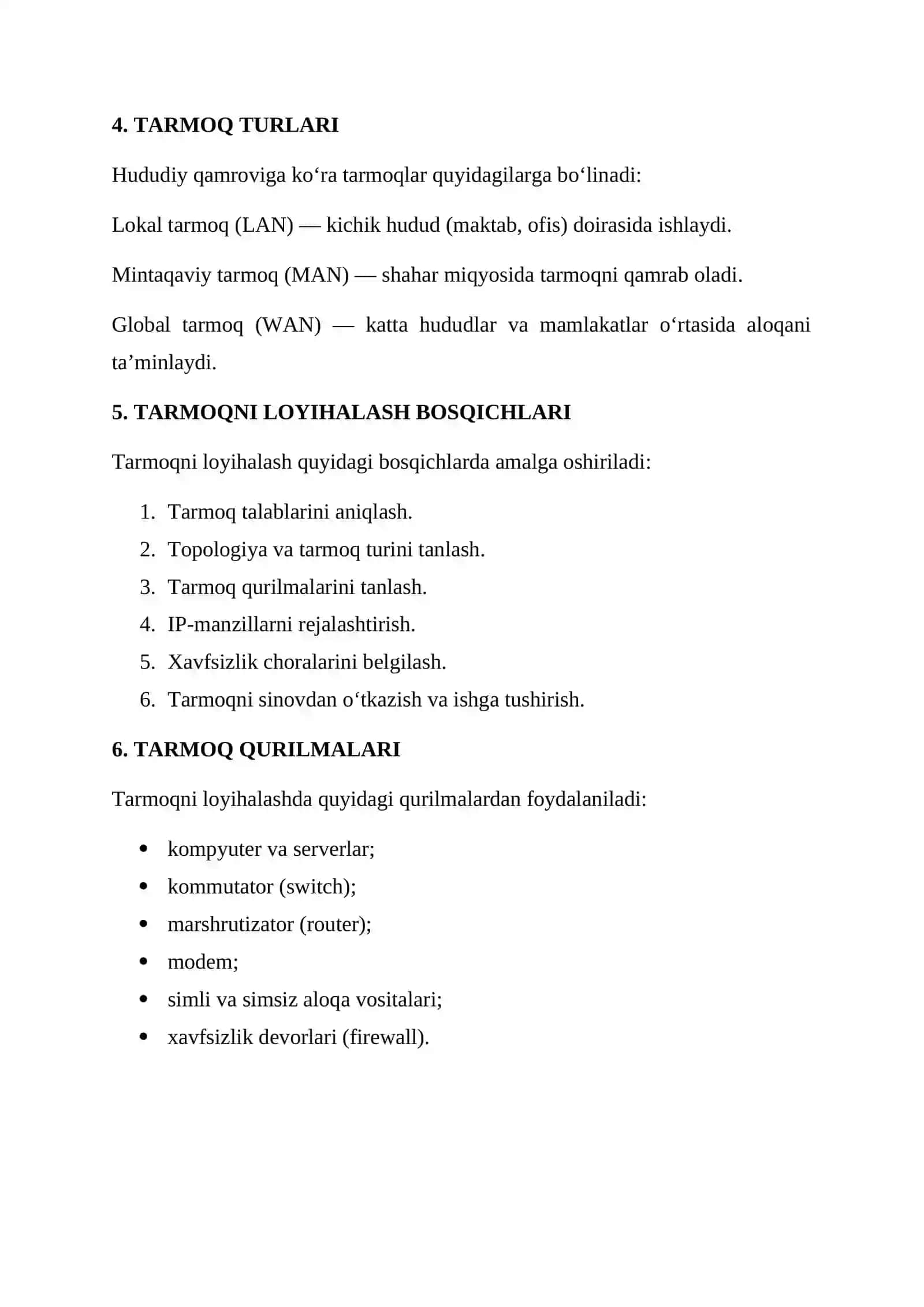 TARMOQNI LOYIHALASH 2